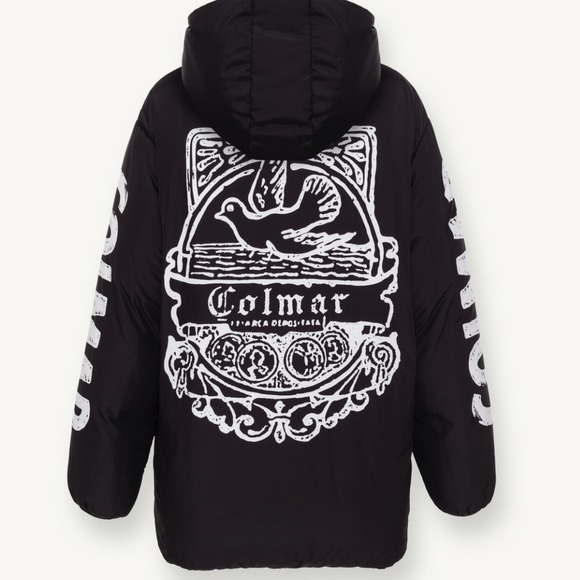 Colmar Reversible Down Puffer Jacket Large Black White Graphic Print Hooded NWT - Picture 13 of 15